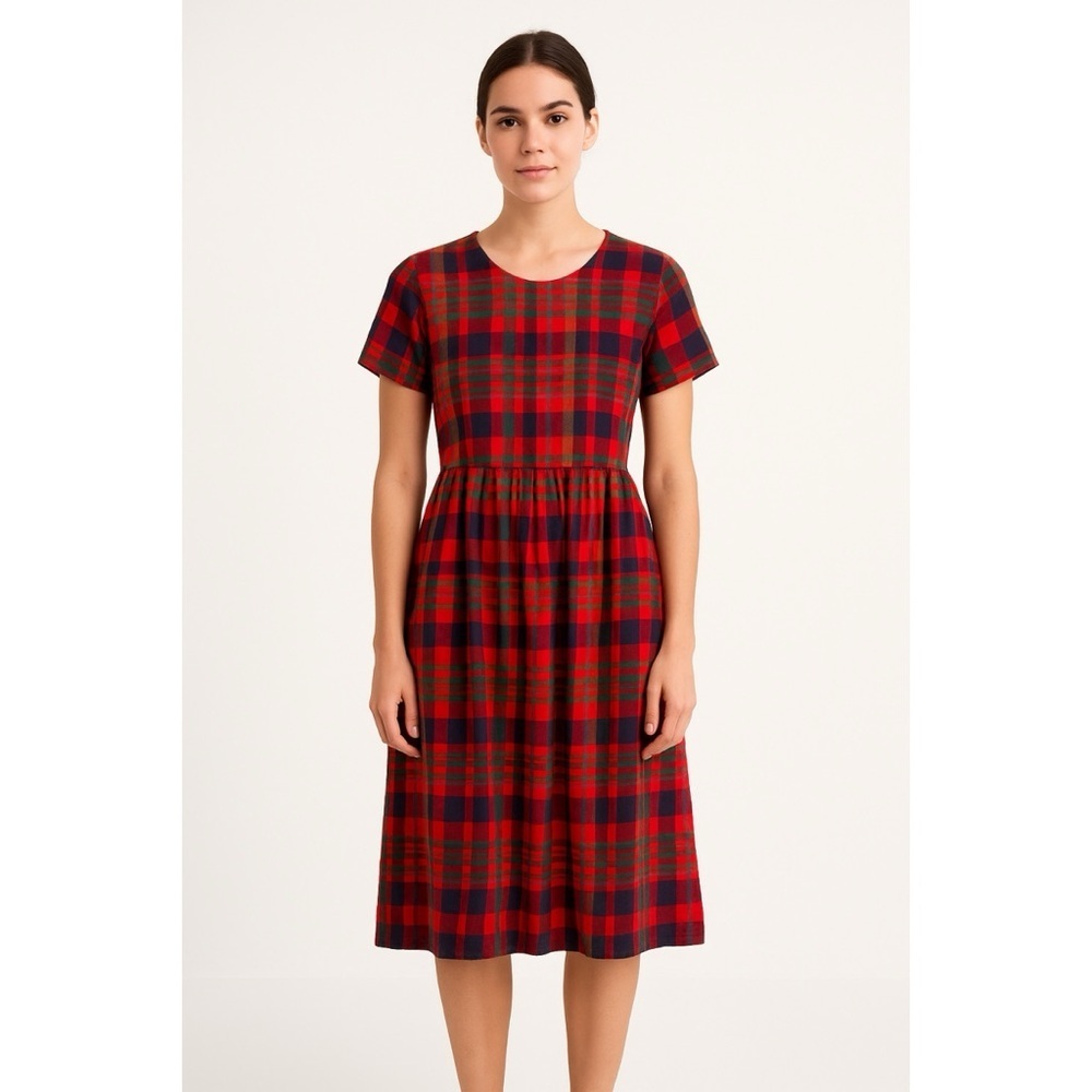 Handmade x Vintage 90s Tartan Plaid Tie Back Midi Dress